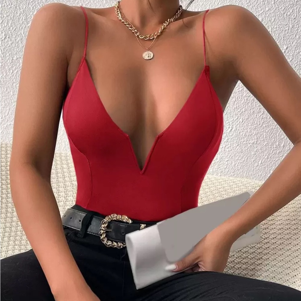 Plunging Neck Fitted Bodycon Cami Bodysuit
